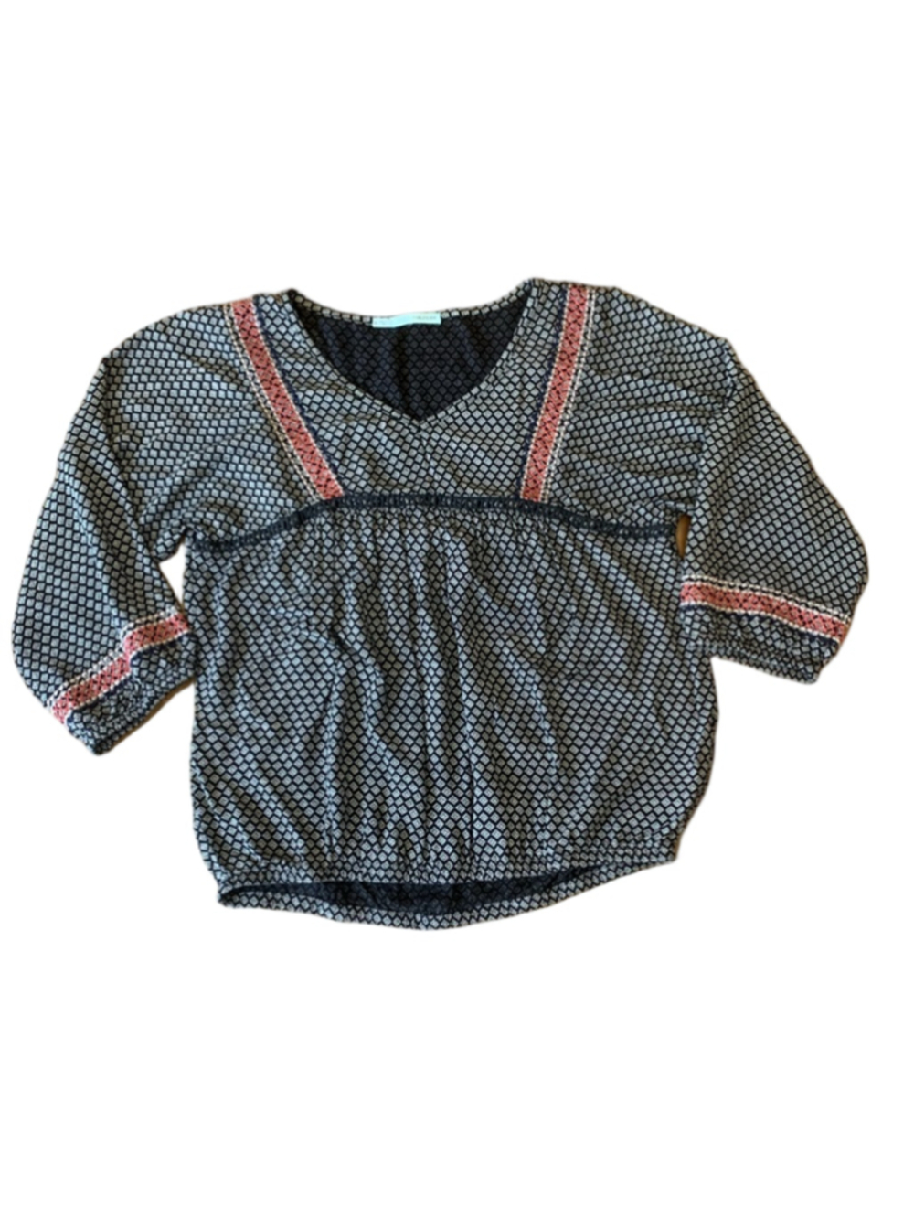 Maurices Top Small Navy Blue and Beige with Red Embroidery